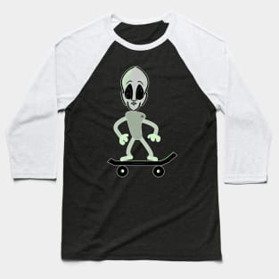 Alien on a Skateboard Baseball T-Shirt